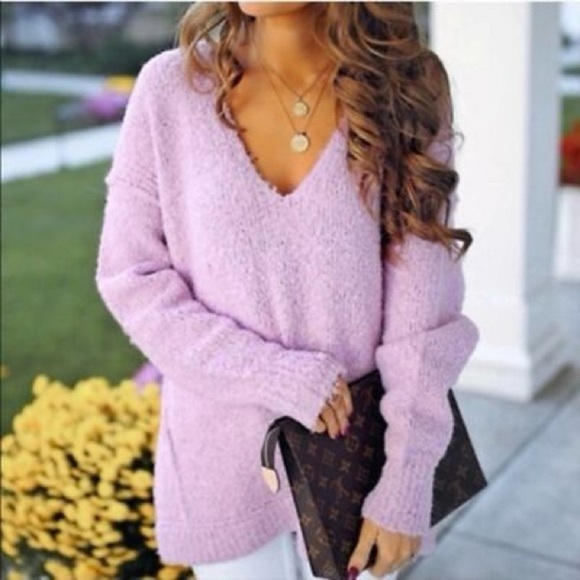 Free People Sweaters - Free People Lofty V Neck Alpaca Blend Women's Lavender Sweater Size XS